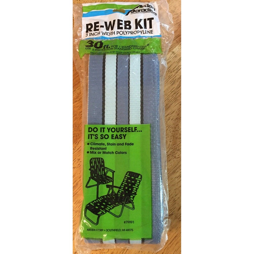 (2) Arden Paradise Lawn Chair Webbing Re-Web Kit 30' X 3" Blue/Turq/Black
